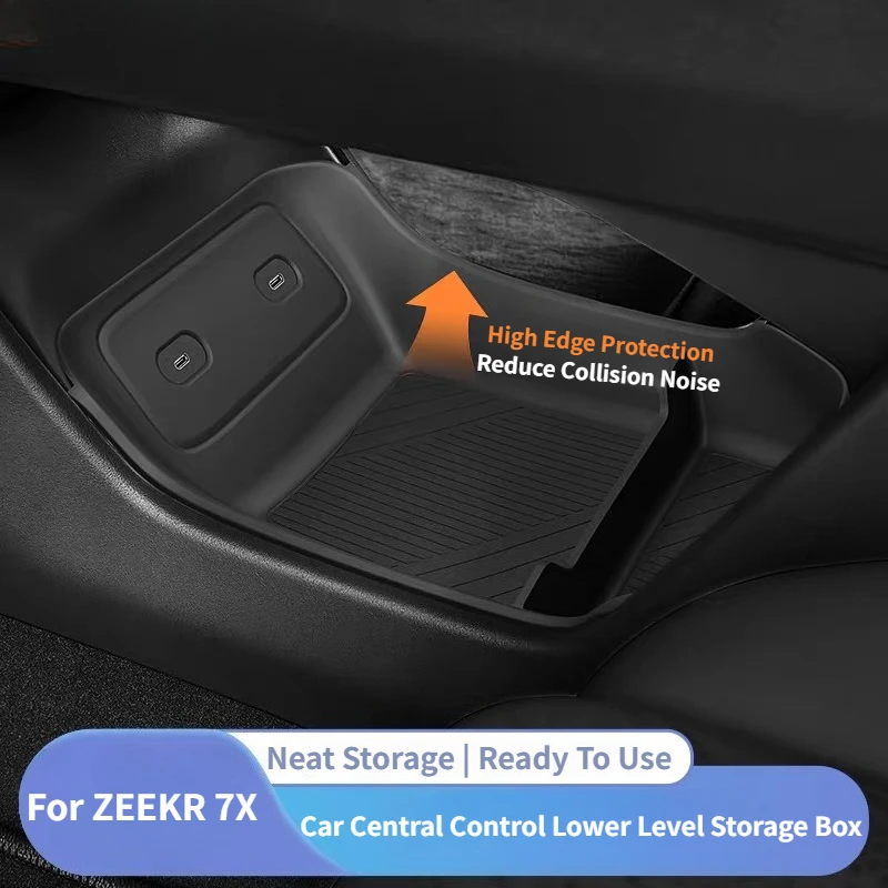

Для Zeekr 7X 2025: Органайзер для центральной консоли, нижний уровень, ящик для хранения, подлокотник, силиконовый лоток, аксессуары для интерьера автомобиля