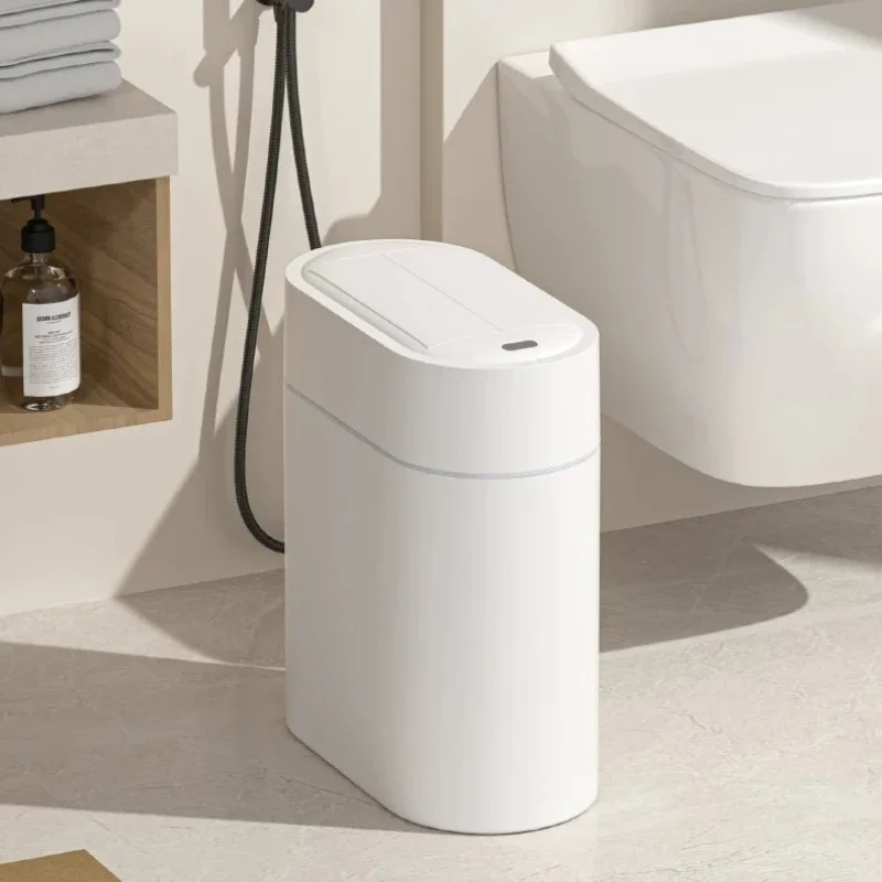 Smart Sensor Trash Can Touch-Free Automatic Waste Bin Bathroom Toilet Wall Mountable Narrow Garbage Container Wave Opening Bin