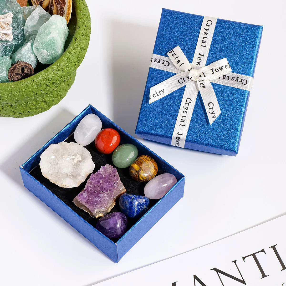 Ensemble de chakras en cristal naturel, amas d'améthyste, grotte d'agate, sélénite, décoration de meubles en cristal, coffret cadeau pour noël, Thanksgiving