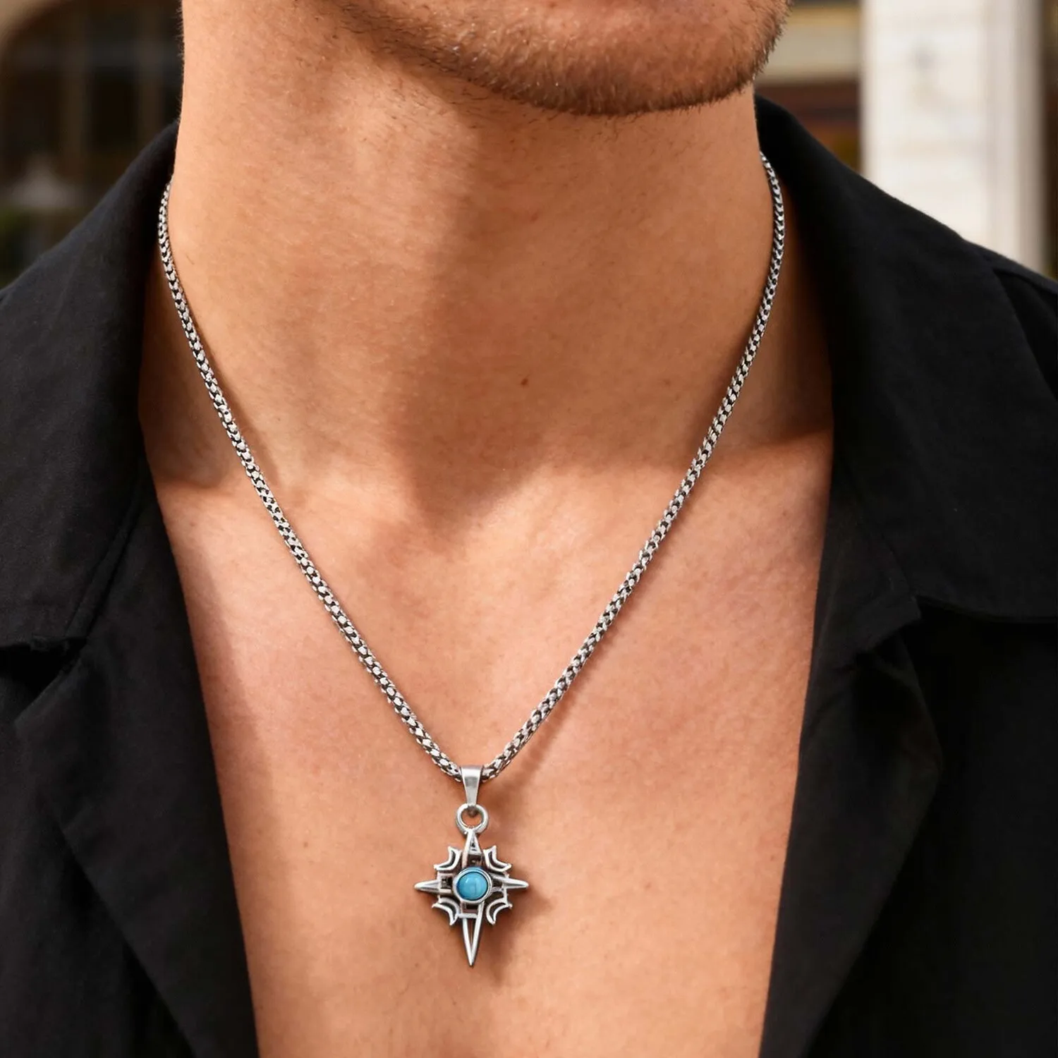 Collier à nœud celtique Viking Vintage pour hommes, collier en pierre naturelle en acier inoxydable, cadeau de bijoux de guérison Punk