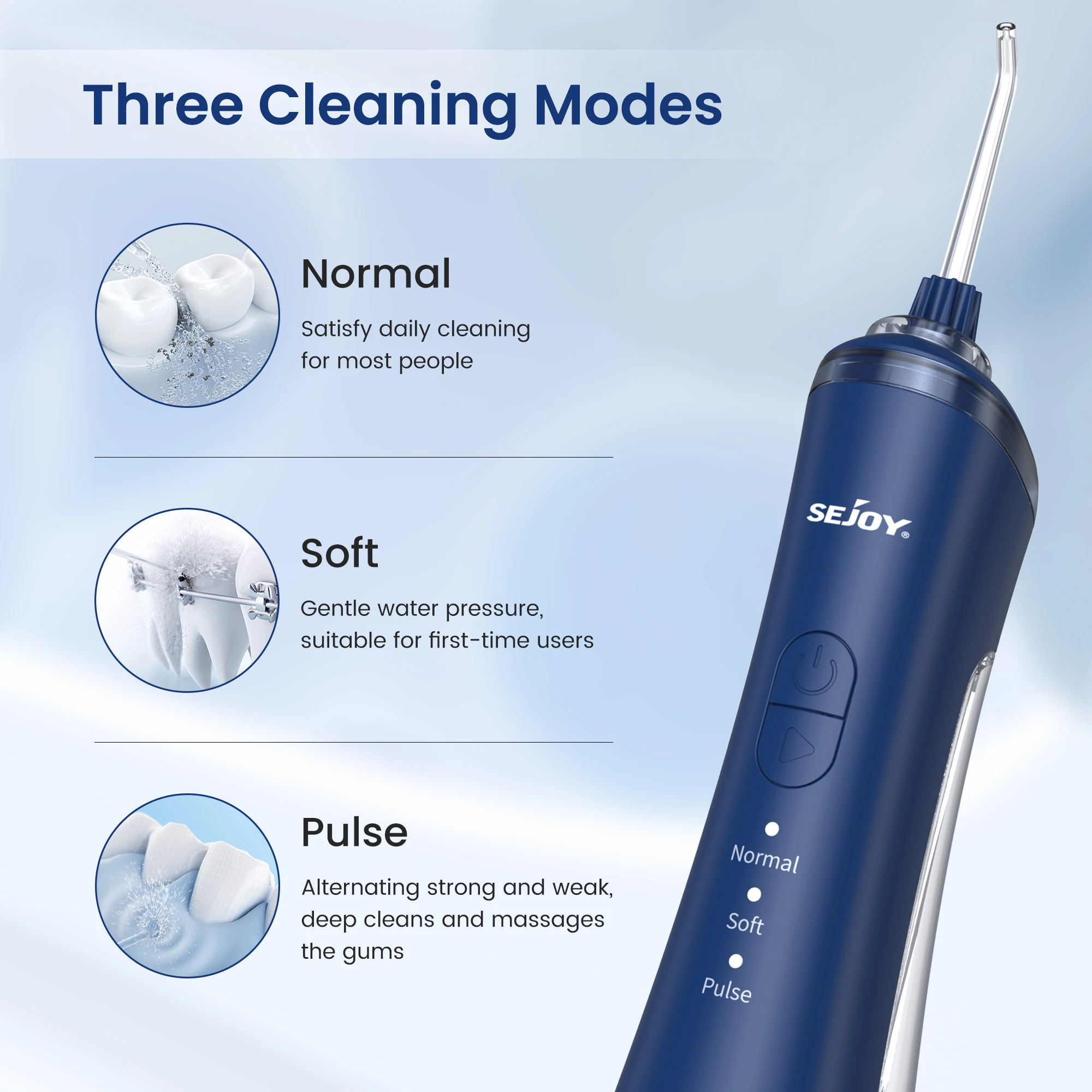 SEJOY جهاز ري الفم TB5011C جهاز تنظيف الأسنان بالماء المحمول مع قاعدة شحن لاسلكية المياه النفاثة الخيط خلة أسنان 5 طرف نفاث