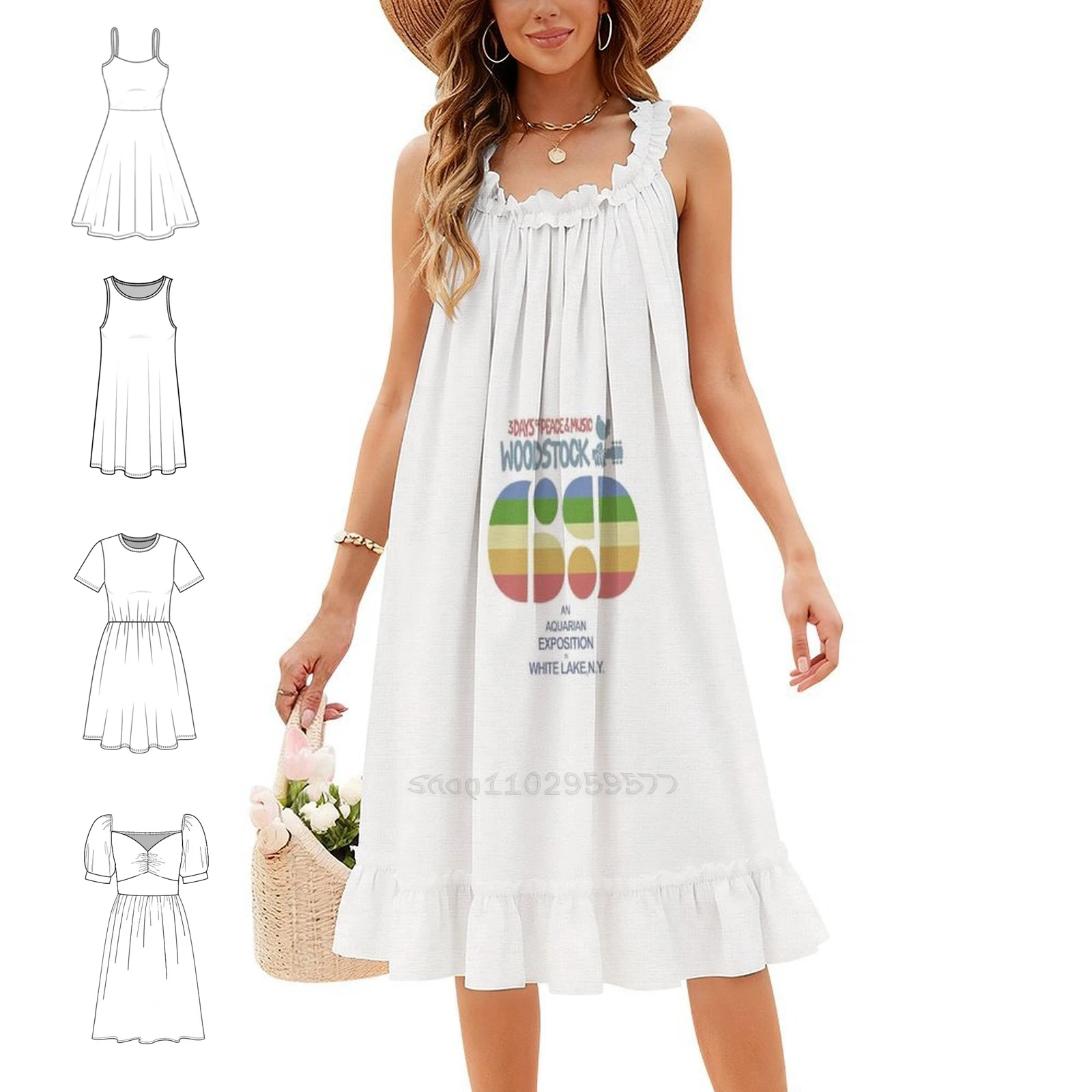Woodstock Rainbow 1969 Women's Elegant Party Dress A-Line Dress With Short/Long/Sleeveless Options Woodstock Rainbow 1969
