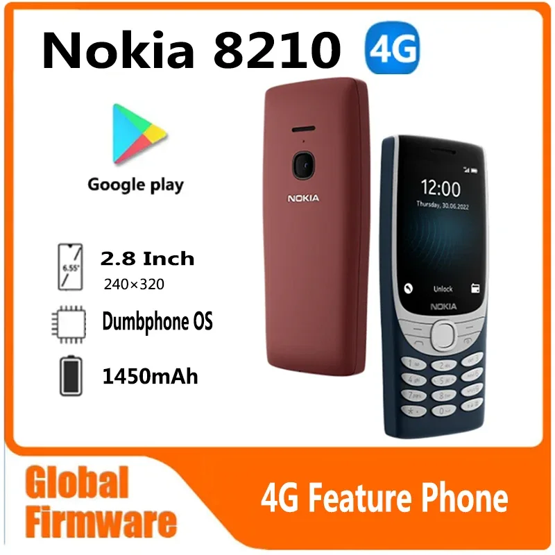 Nokia 8210 4G Functie Telefoon 2.8 Inch Display Bluetooth 5.0 1450Mah Dual Sim Fm Zaklamp Robuuste Drukknop Gebruikte Telefoon