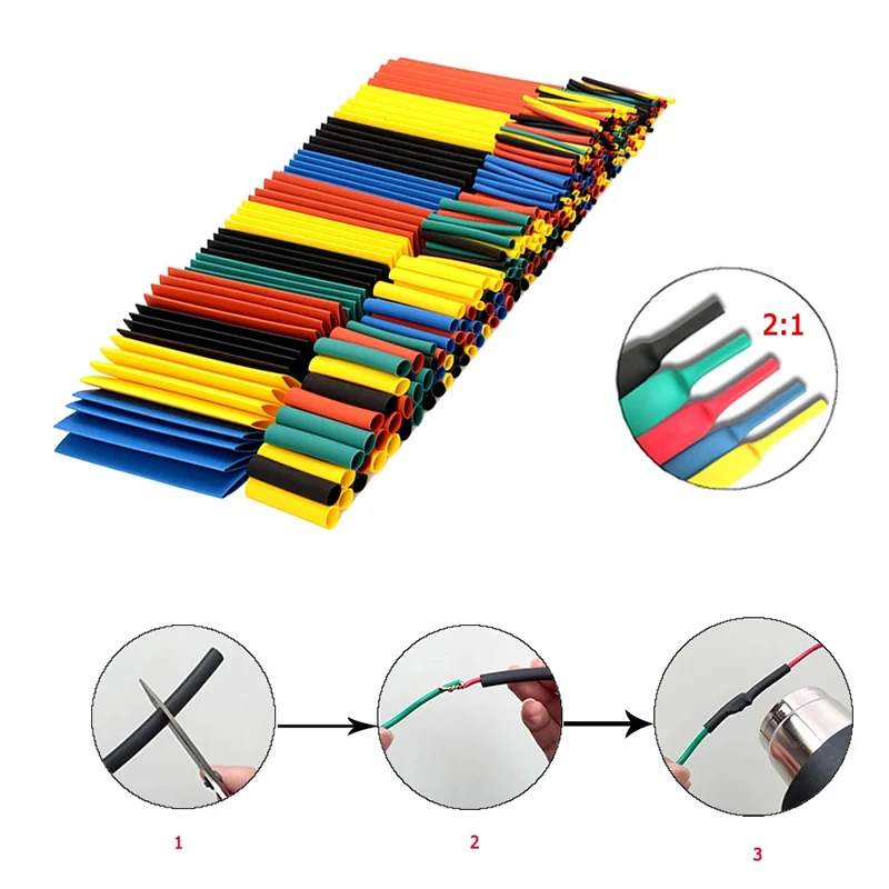 164/127 pcs Heat Shrink Tube Kit Shrinking Assorted Polyolefin Insulation Sleeving Heat Shrink Tubing Wire Cable 8 Sizes 2:1