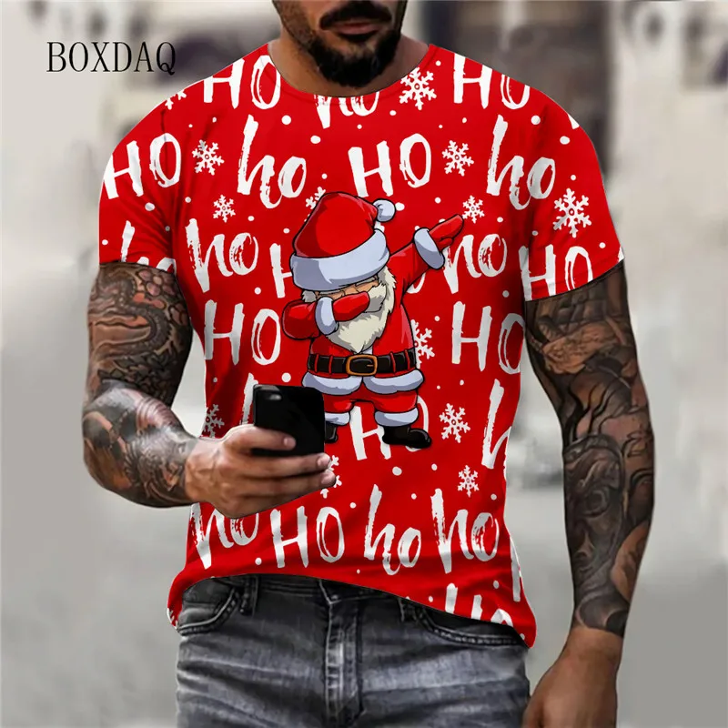 3d Print Cartoon Santa Claus Men's T-shirts Short Sleeve Round-Neck Christmas Style Street Male Tees 6XL Plus Size Tops New Year