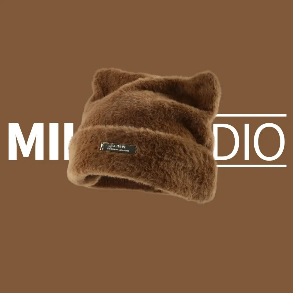 

Fashion Fluffy Cat Ears Hat Imitation Mink Wool Beanie Knitted Cap Woolen Hat All-match Winter Hat Warm