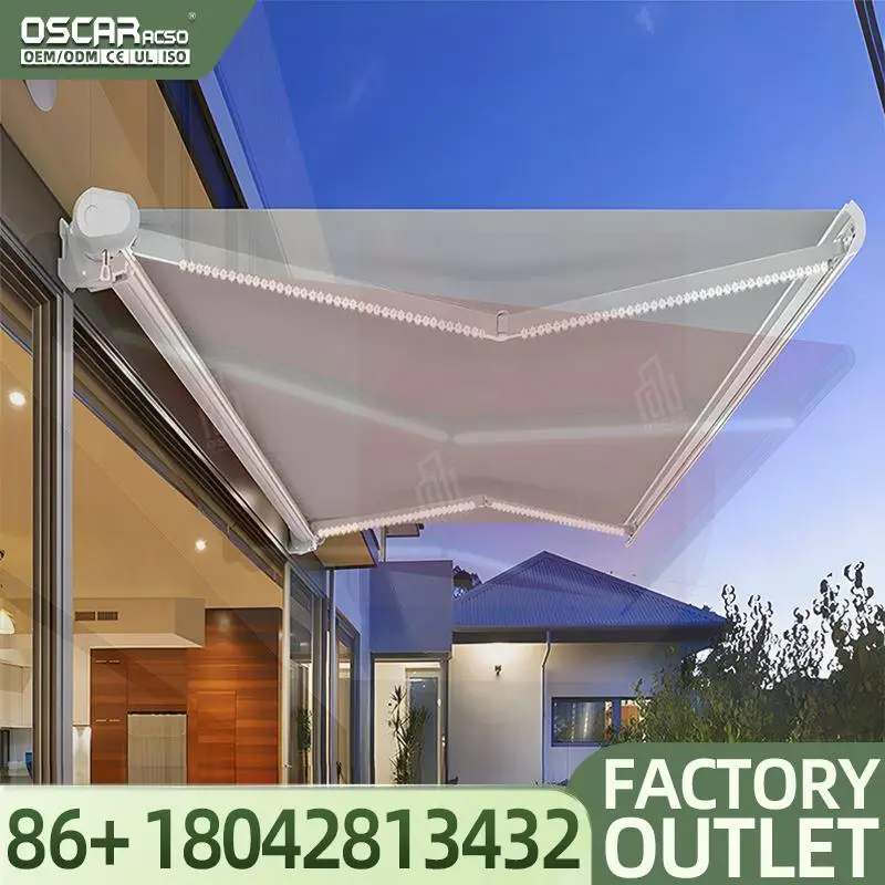 Full Cassette Folding Arm Motorized Waterproof Shade Remote Control for Luxury Backyard Balcony Retractable Awning