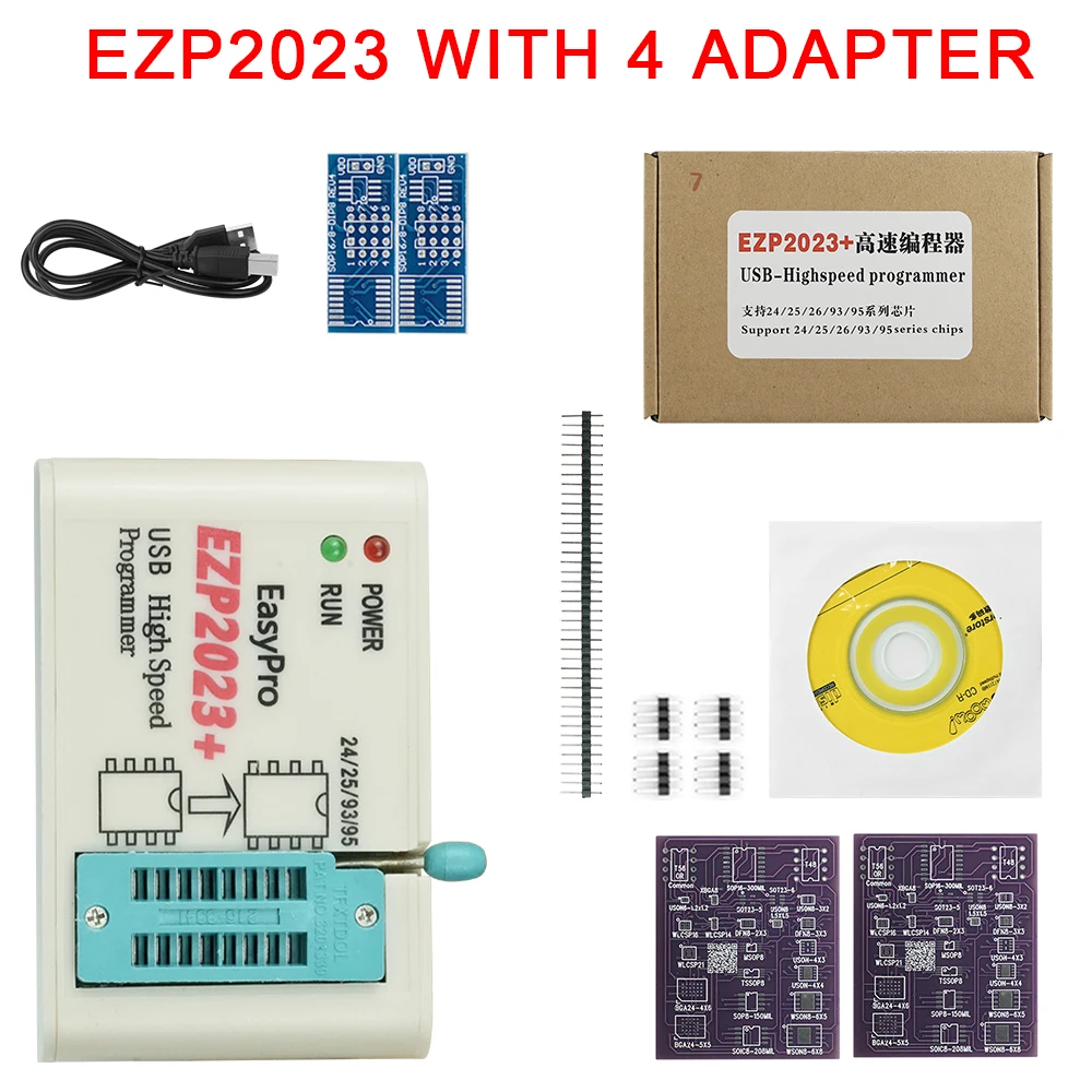 100% Original CH554T EZP2023 USB SPI Programmer + 4 Adapter Support 24 25 93 95 EEPROM 25 Flash Bios Minipro Identify Chips Auto