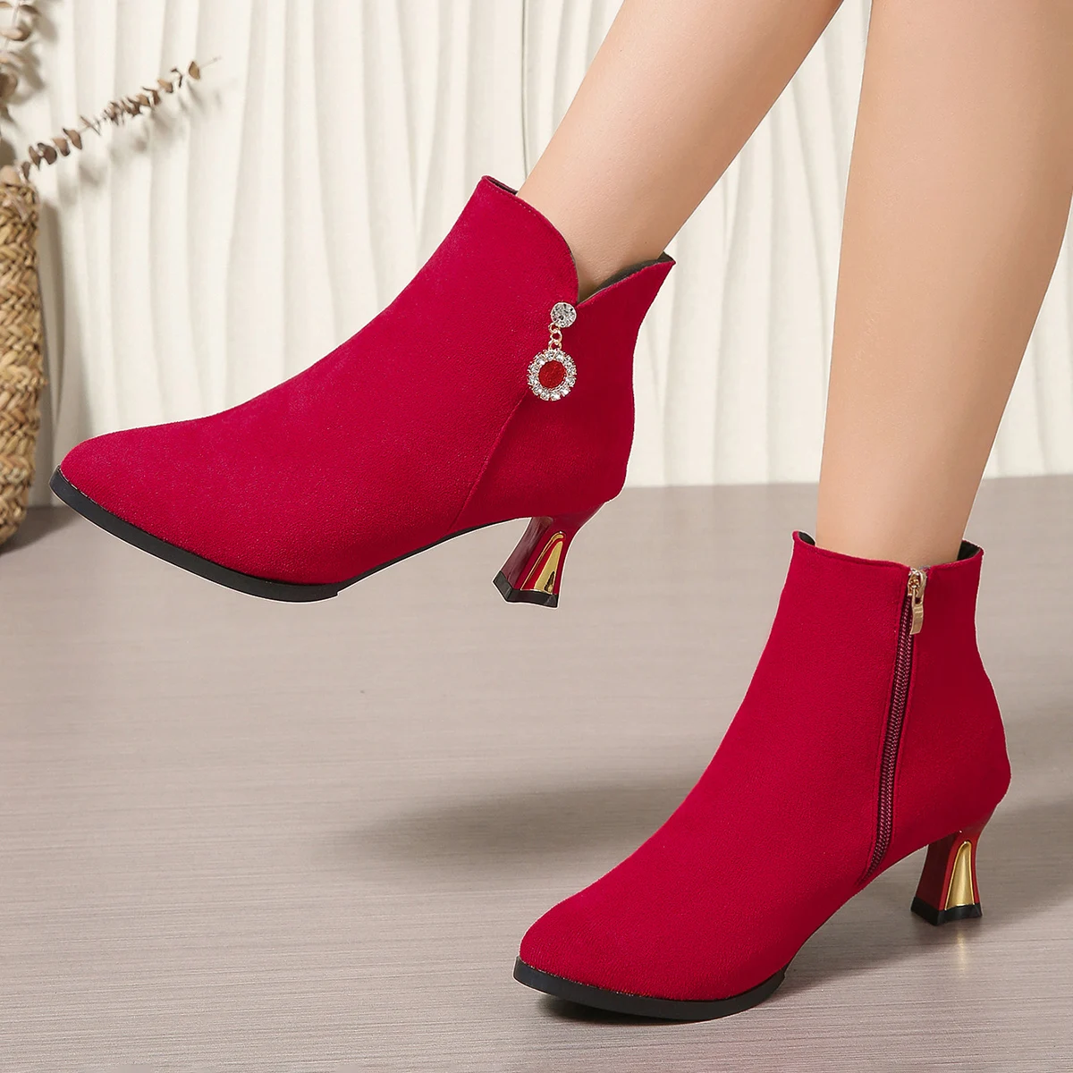 Schwarze Spitze Stiefeletten Herbst Winter Warme Stiefeletten mit Absatz für Damen Trend 2026 Bequeme und Elegante Kurze Damenschuhe – Detail 13