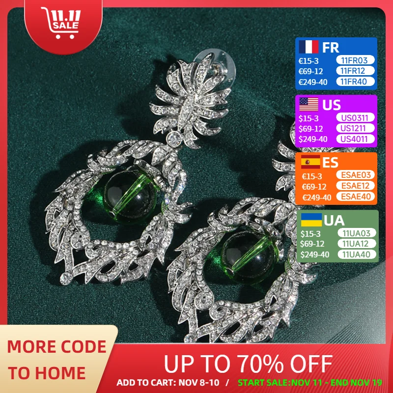 Statement Large Green Earrings Luxury For Woman Cubic Zircon Silver Color Luxury Quality Jewelry Designer Stone Antique 2025 New