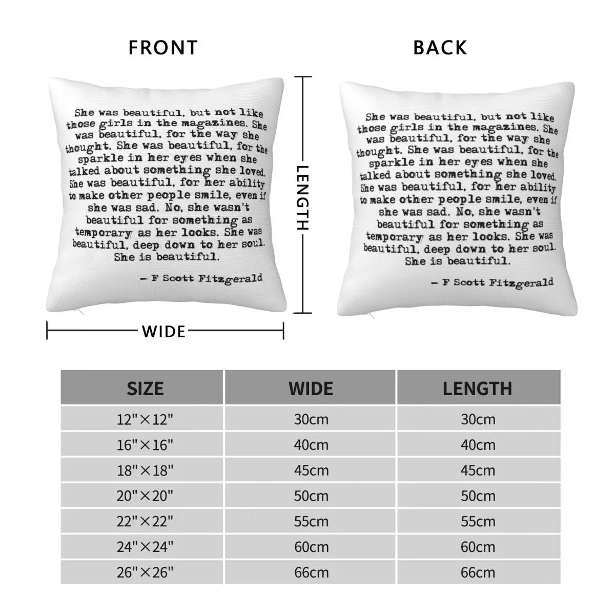 F Scott Fitzgerald She Was Beautiful Square Pillowcase Polyester Linen Velvet Creative Zip Decor Throw Pillow Case Cushion Cover