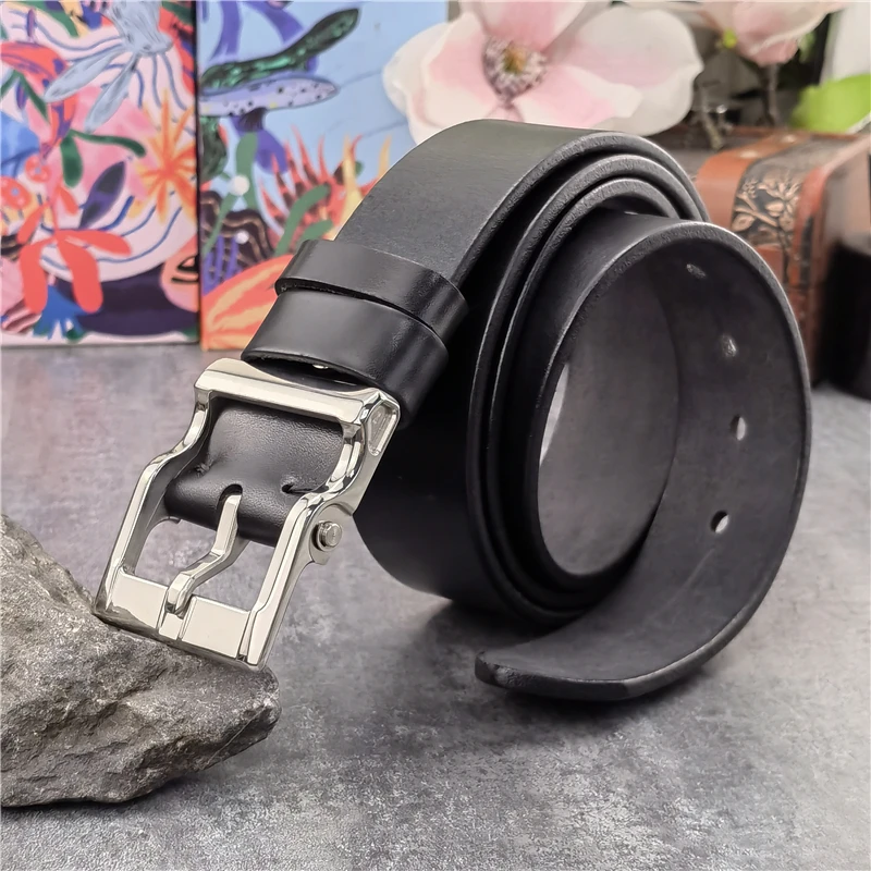 Stainless Steel Belt Buckle Leather Belt Man Ceinture Genuine Leather Belt For Men Real Leather Men Waist Belt Male Wide SBT0025