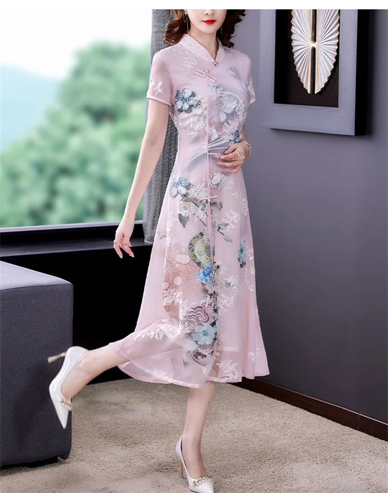 Lmproven-vestido Cheongsam bordado de manga corta, traje de mediana edad, temperamento reducido, estilo chino, novedad de verano, 2023