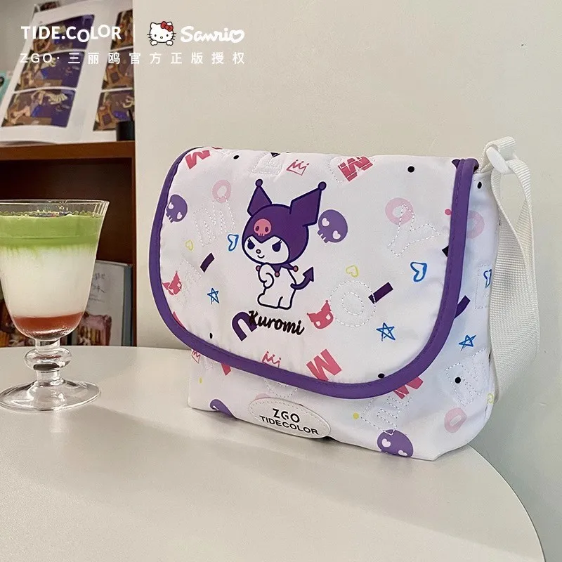 

Kuromi Embroidery Crossbody Bag Sanrio Melody Puff Shoulder Purse for Women Small volume, large capacity