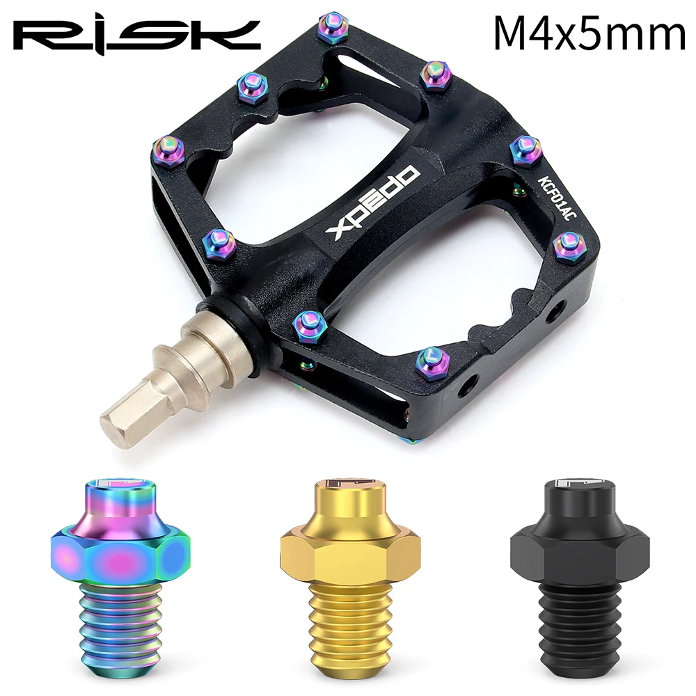 RISK 8pcs M4x4.6mm Titanium Pedal Bolts Anti-Slip For Mountain Road Bike Cycling Ultra-light Hexagon Ti Fasten Anti-Slip Screws