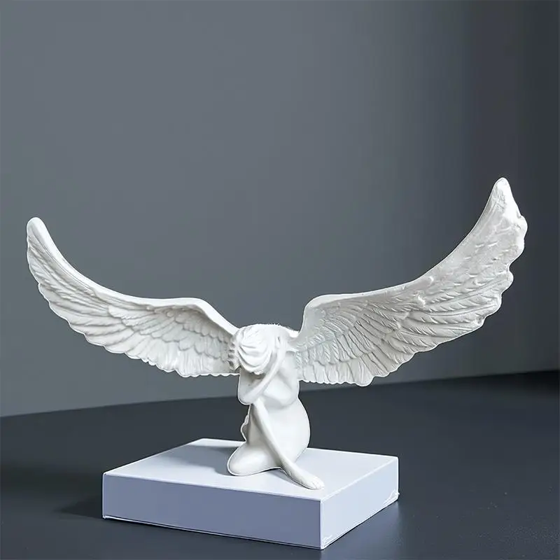 【1PC 3D Resin Angel Wing Statue Figurine Modern Embrace Angel Wings Sculpture Artwork Craft Home Decor】
