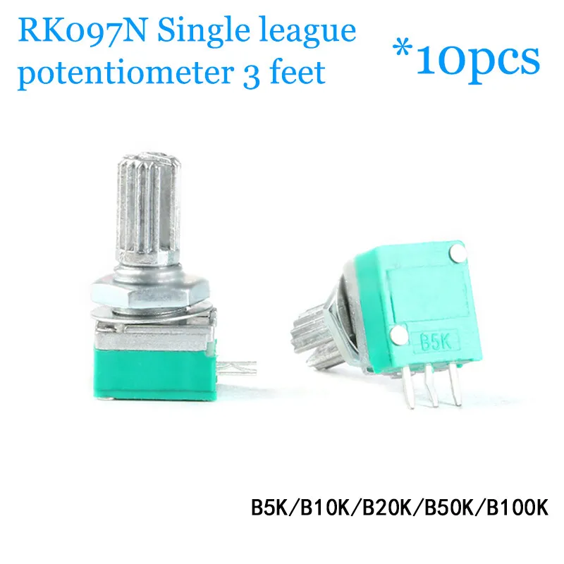 10pcs RK097N Single Way sealed potentiometer For amplifier B5K/10K/20K/50K/100K 3 feet