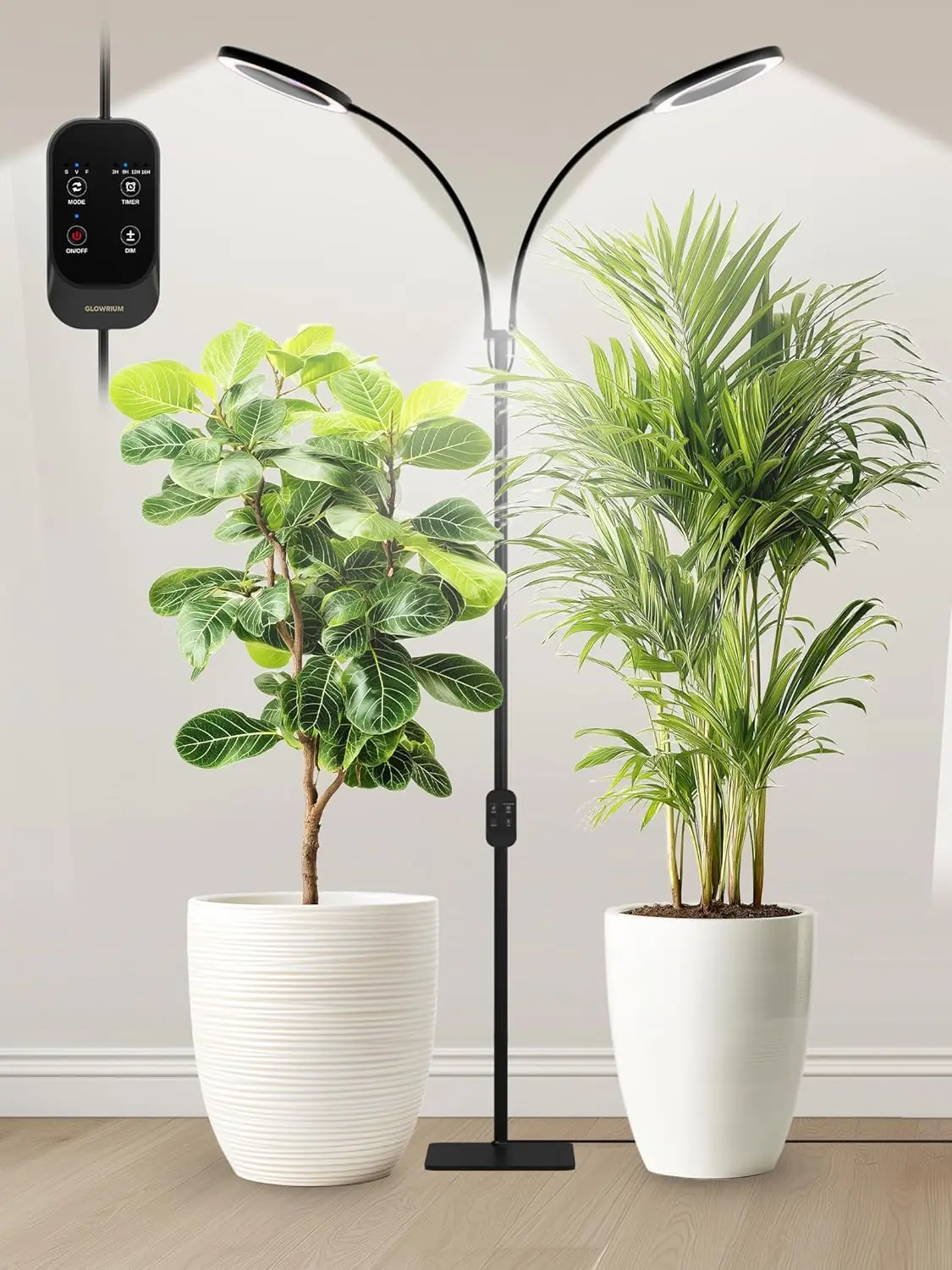 

Full Spectrum LED Grow Light for Indoor Plants with Timer, Stepless Dimming, Adjustable Height, 48W Black