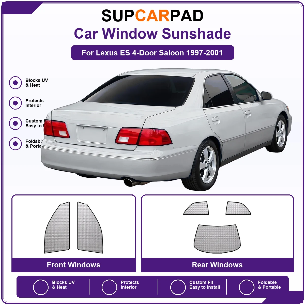 For Lexus ES 4-Door Saloon 1997-2001 Pre‑Cut Auto Window Sunshade Anti‑UV Car Sun Visor Protector