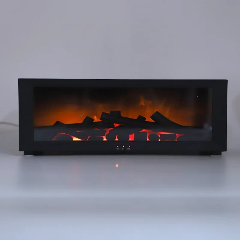 3D Flame Fireplace Humidifier Desktop Timer Quiet Bedroom Simulation Aromatherapy Diffuser Ambient Light For Home Black/White