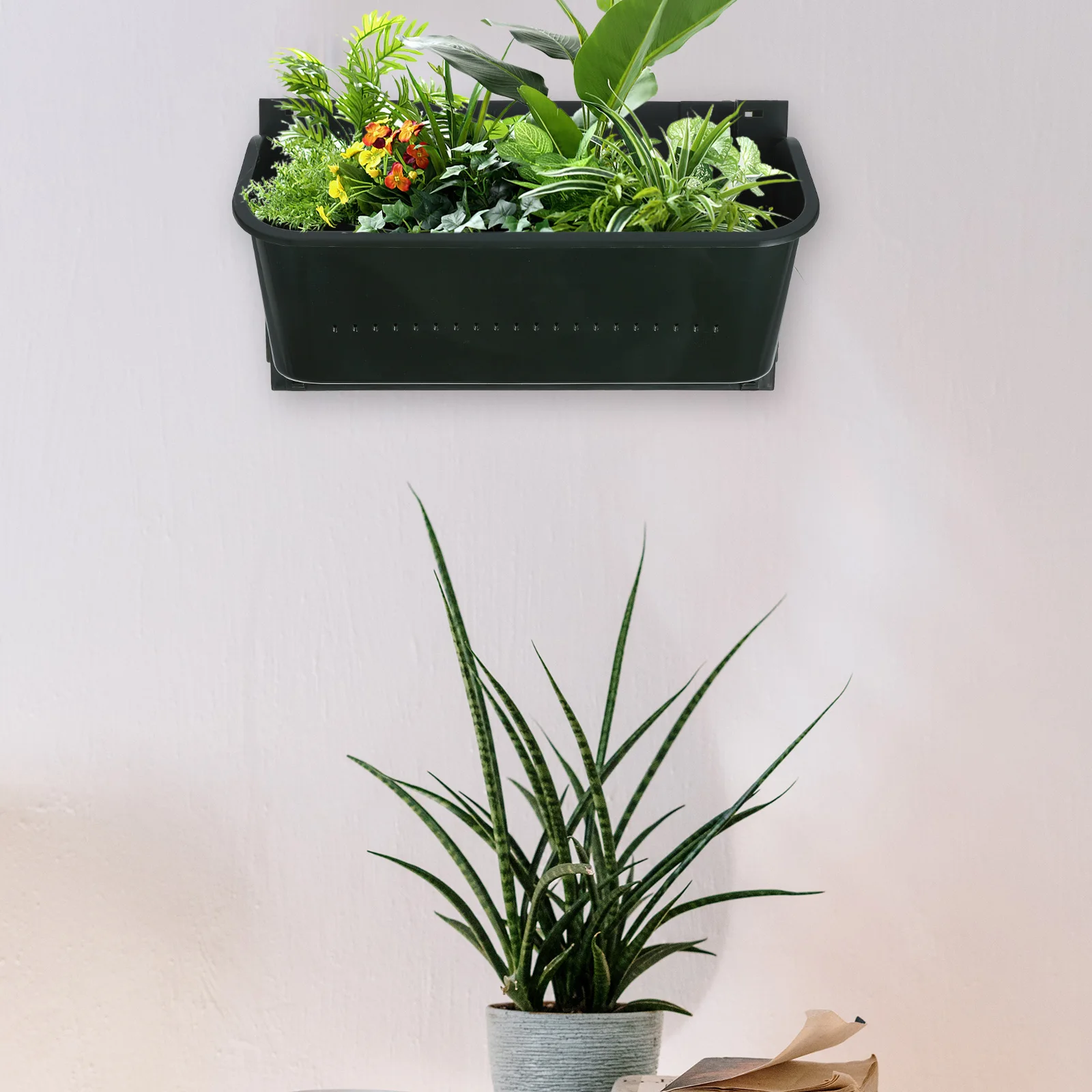 

Wall Mounted Flower Trough Green 33x14x18cm Hanging Planter Vertical Garden Pots Plant Boxes Balcony Decor Outdoor Wall