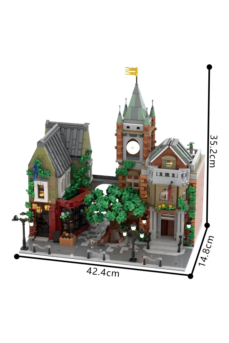 MOC Dorf Platz Bausteine Modell Mittelalterlichen Dorf Platz Architektur Street View Ziegel Montage Spielzeug Kind Geburtstag Geschenk