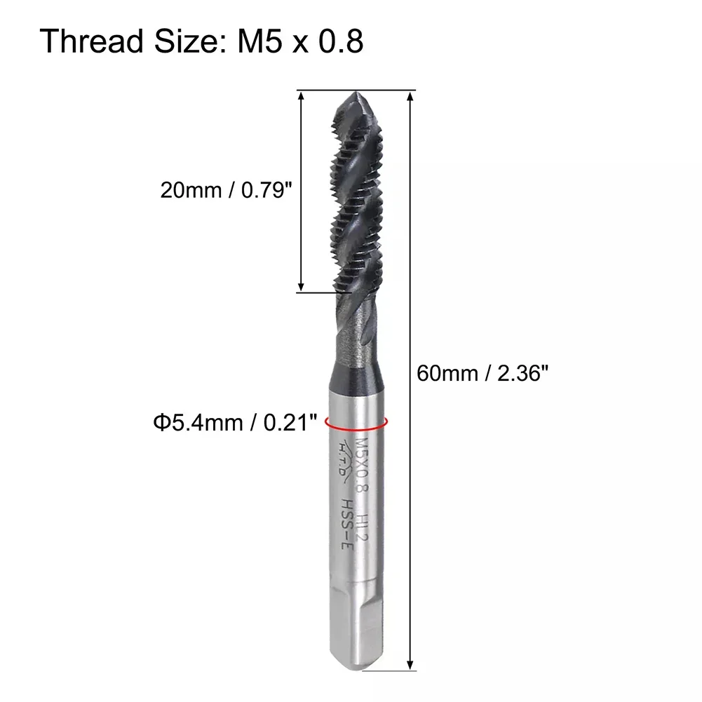 M5 X 0.8 Spiral Flute Tap Spiral Fluted Tap Upward Chip Removal High Speed Steel Tools Metric Spiral Flute Tap