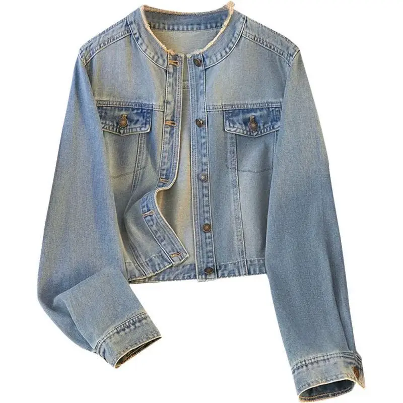 

Vintage Fried Street Denim Jacket Outwear Women's 2025 New Spring Autumn Fashion Loose Chic Single Breasted Jeans Coat Tops