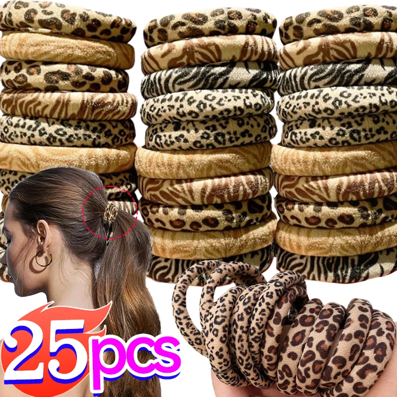 5/25Pcs Fashion Leopard Print Hair Rope Women High Elastic Pony Tails Holders Girls Towel Hair Rings Hair Accessories Headwear