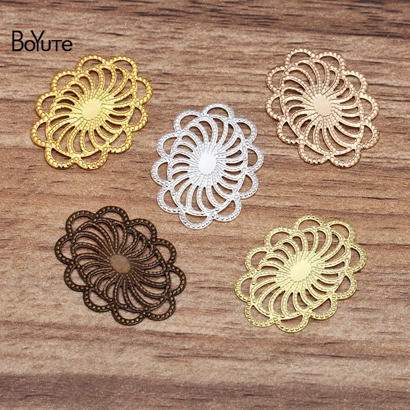 BoYuTe (100 Pieces/Lot) Metal Brass 20*26MM Filigree Flower Materials Handmade DIY Jewelry Making Findings