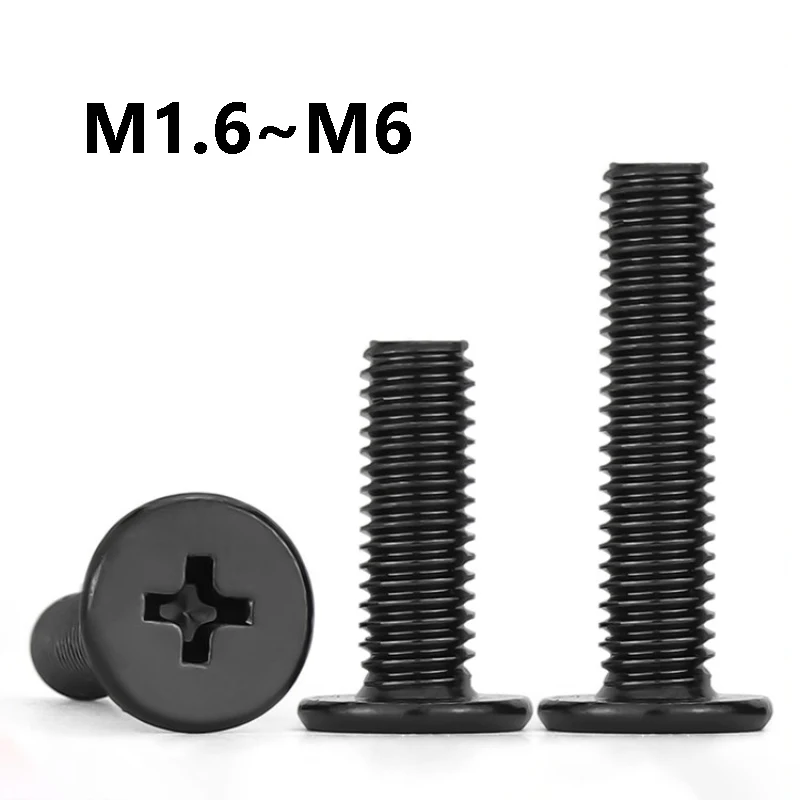 Black A2-70 Stainless Steel Cross Recessed Phillips Wafer Thin Flat Head Screws M1.6-M6 for 3D Printer Electronics DIY Repair