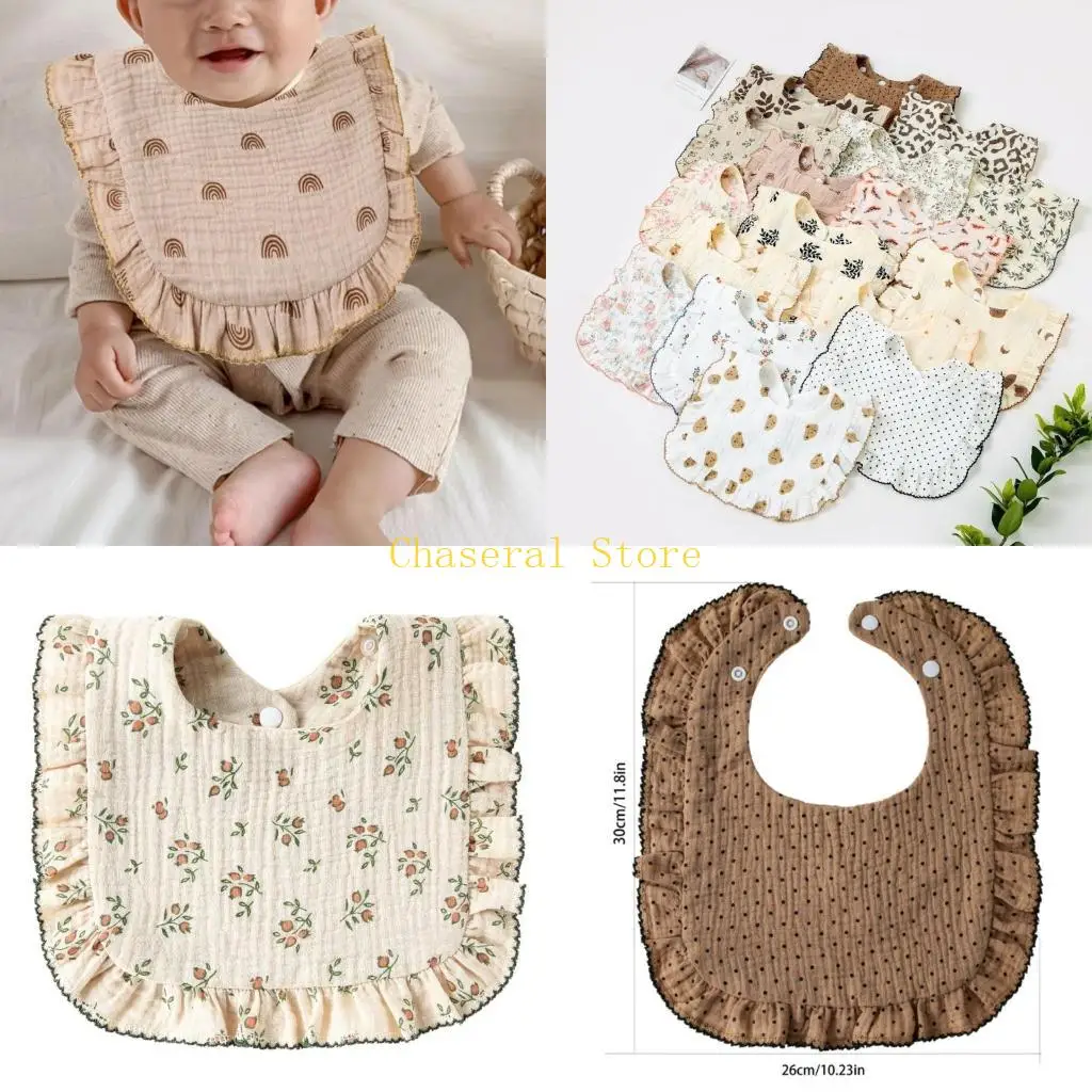 

E7CE нагрудник для кормления младенцев с рюшами и слюной для младенцев, полотенце из хлопка, дышащая ткань для отрыжки