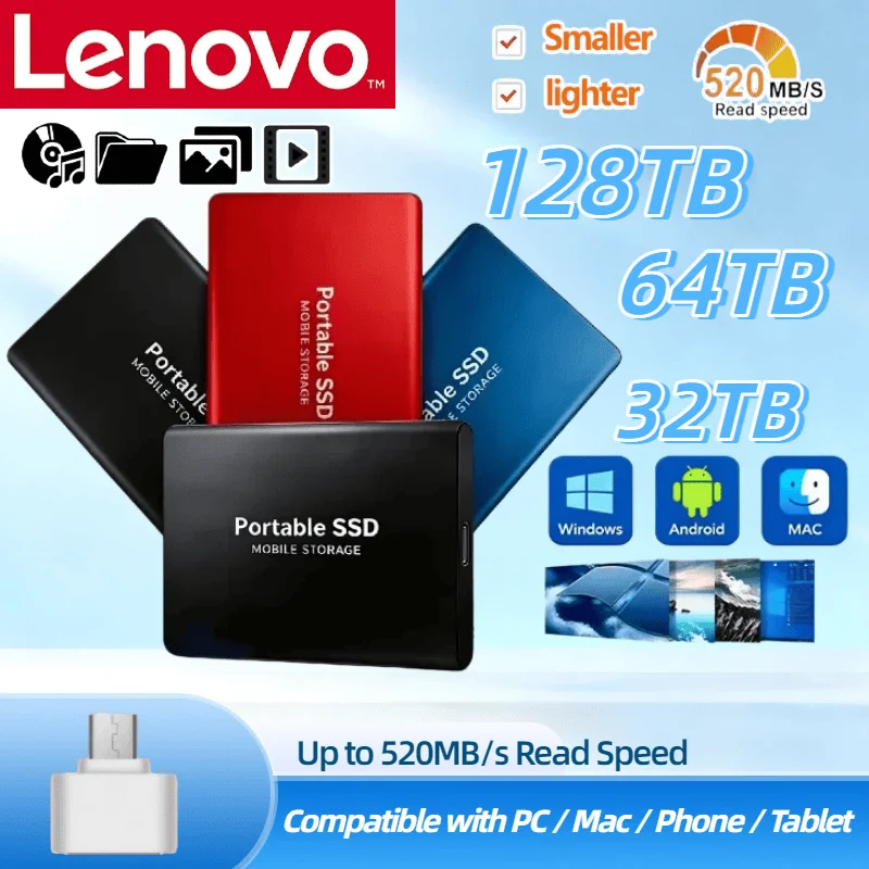 

Оригинальный внешний портативный SSD-накопитель Lenovo T5 2 ТБ 4 ТБ USB 3.1, высокоскоростной миниатюрный твердотельный накопитель большой емкости, флеш-диск
