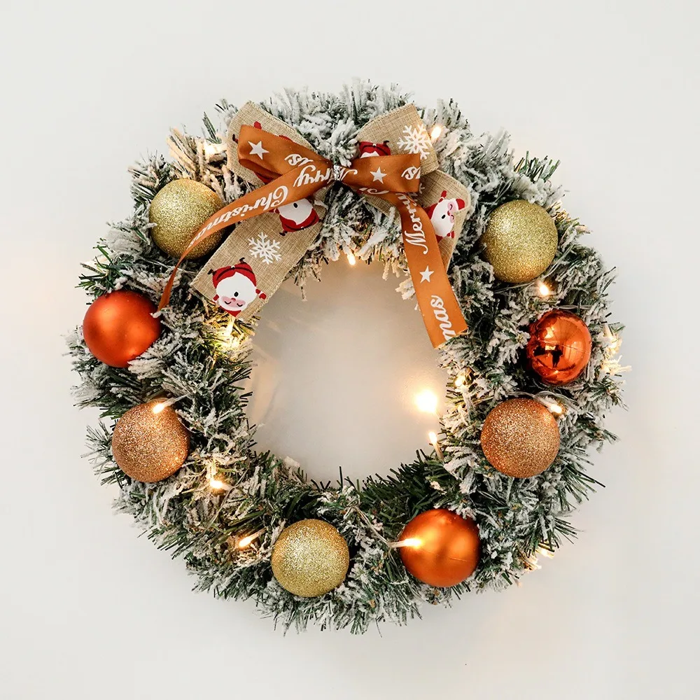 Artificial Christmas Wreath Pine Cones Frosted Branches Artificial Garland Red Berries Xmas Decor Rattan Pendant