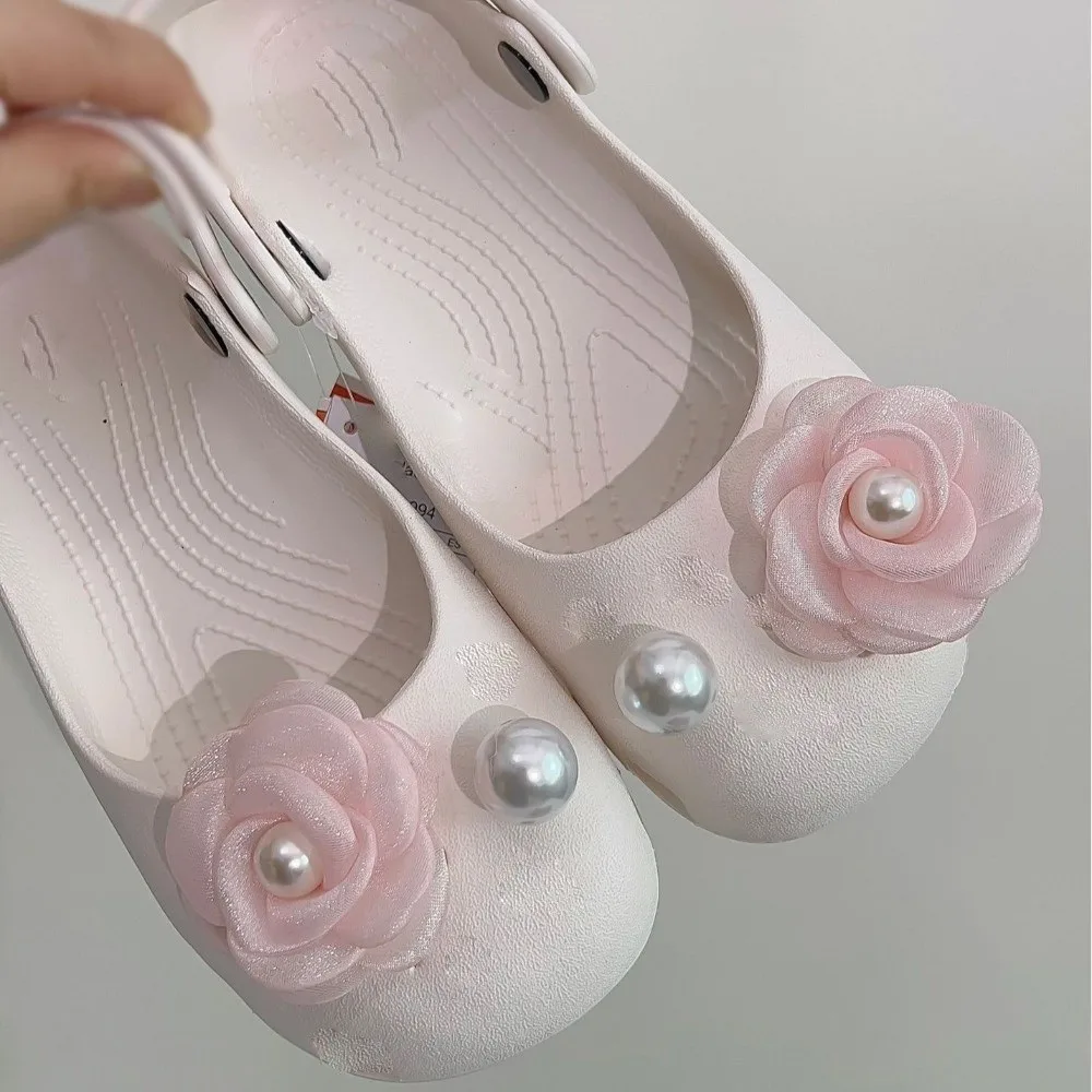 Shoe Accessories DIY Shoes Charm Elegant 3D Floral Ballet Shoe Buckles Flower Pearl Removable Clog Charms for Women Girls