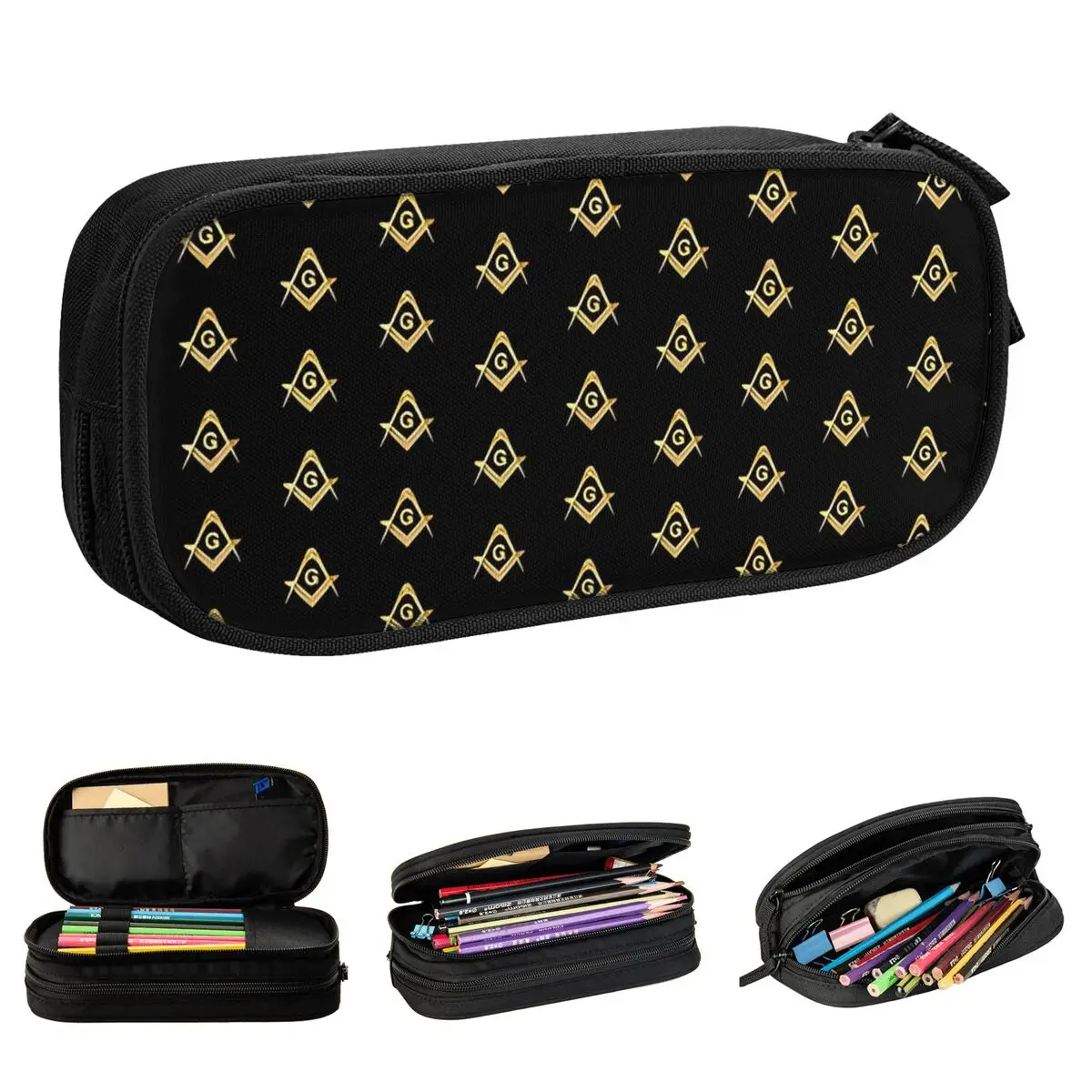 Freemason Pattern Gold Compass Masonic Pencil Case Pencil Pouch Pen Student Large Storage Bag School Supplies Gift Stationery