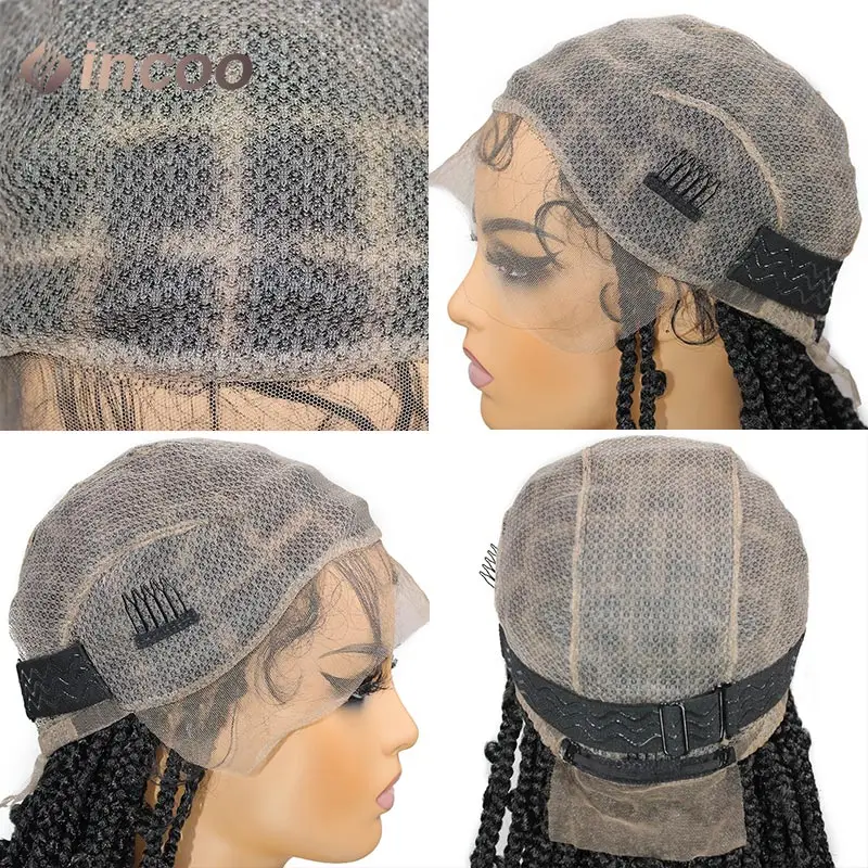 Sintético Full Lace borboleta trançada peruca para mulheres negras, Faux Locs, peruca sem nós, frente tranças peruca, caixa Jumbo, 38"