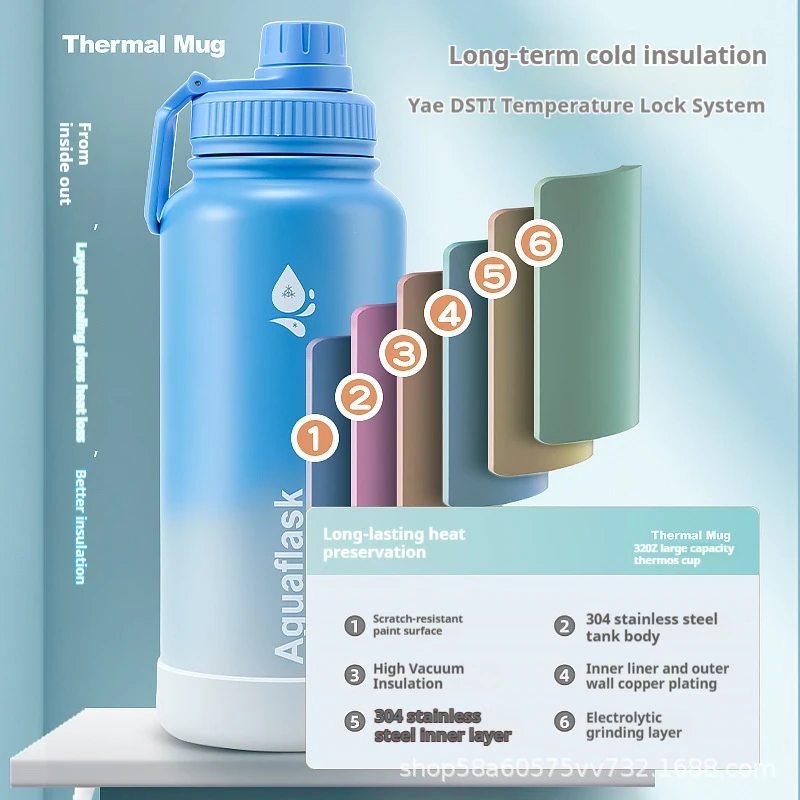New304stainless Steel Thermos Gradient Color Outdoor Portable Sports Water Bottle Large-capacity Thermos and Cold Storage Bottle