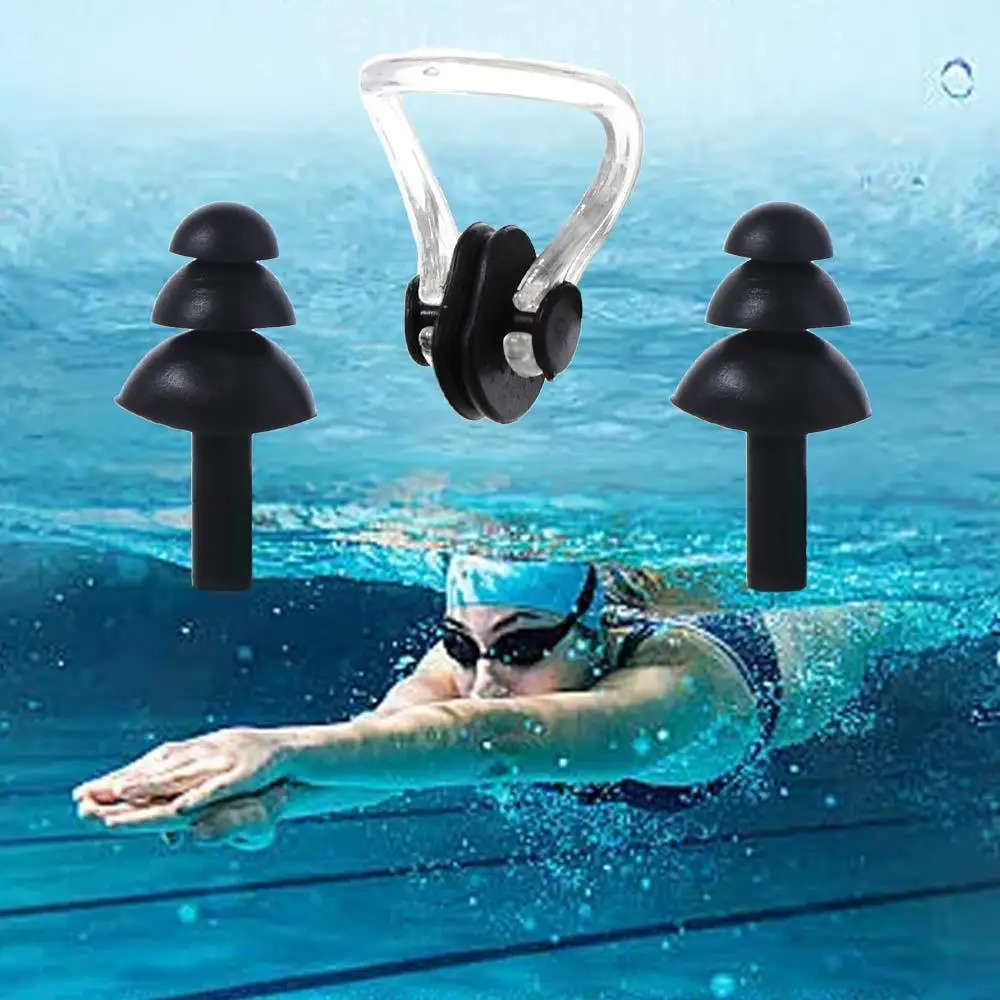 Soft Swimming Earplug Nose Clip Silicone Waterproof Silicone Noise Earplug Professional Anti-water Nose Protector Clip Beginner