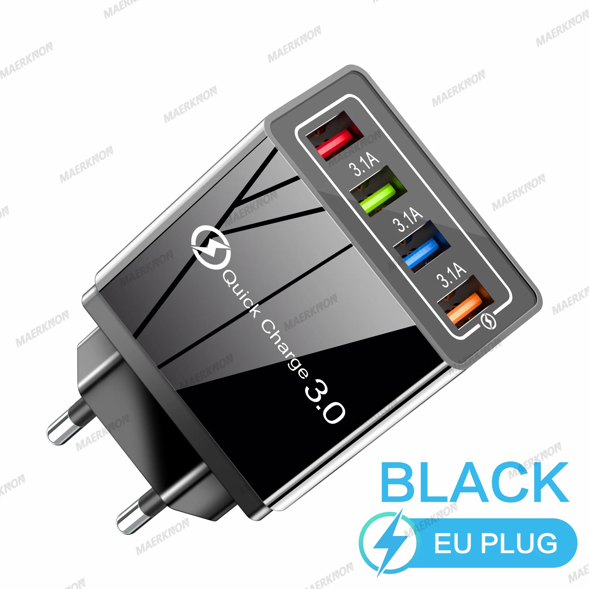 3A USB-oplader 4-poorten USB Quick Charge 3.0 EU US-stekker voor iPhone Samsung Xiaomi Poco Snel opladen Mobiele telefoonopladeradapter