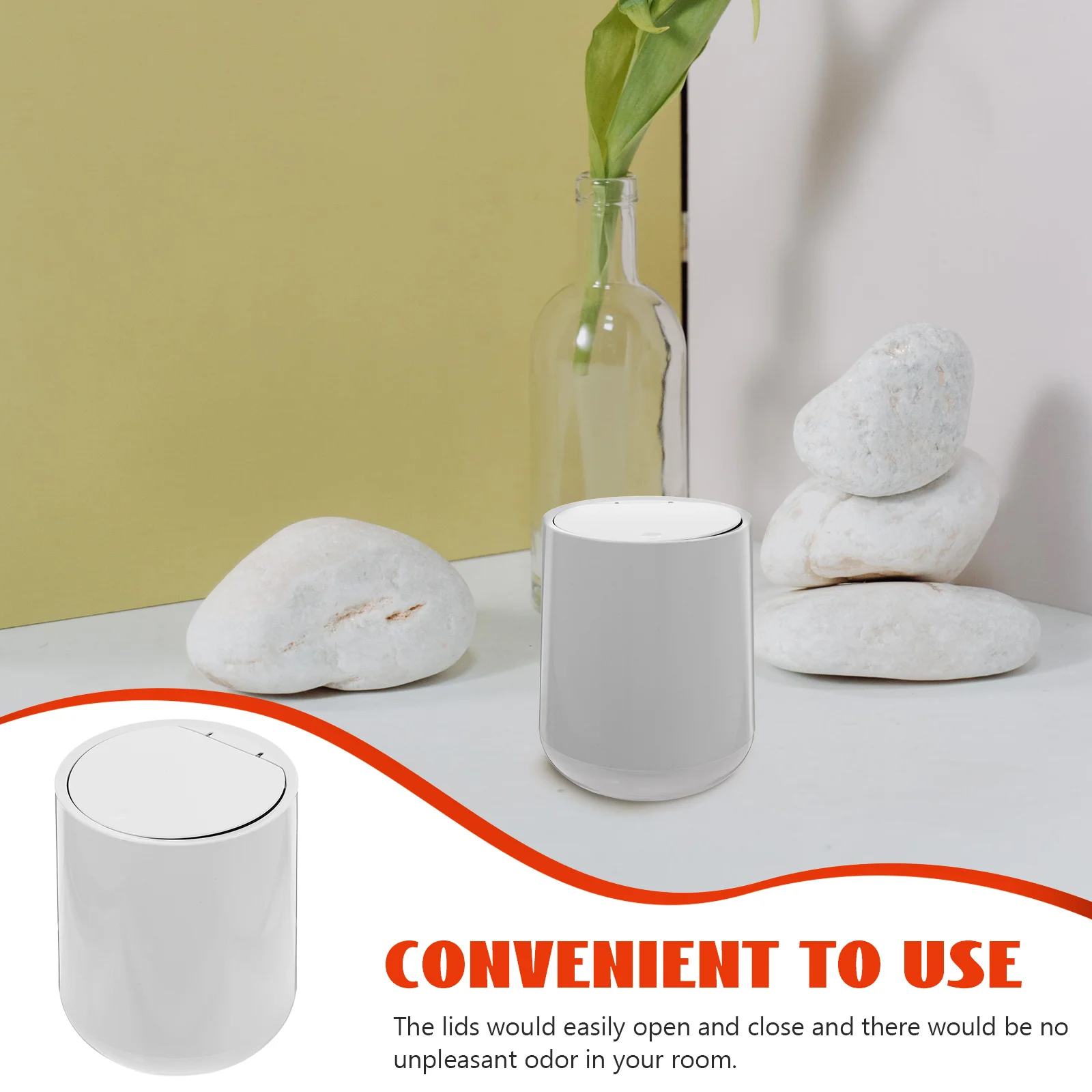 

1Pcs Mini Desktop Trash Can Plastic Garbage Can Square Large Capacity Light Grey Press Button Lid Odor Free for Office Home
