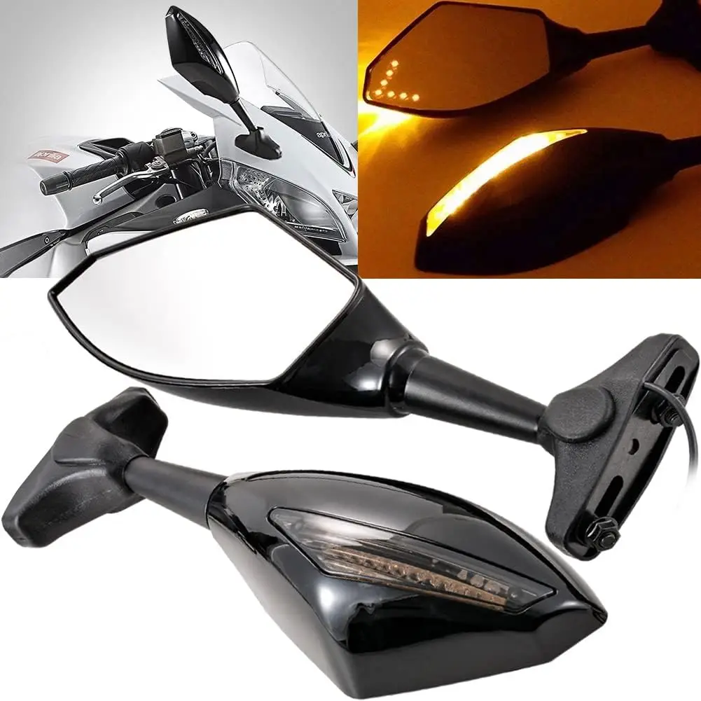 Universal Motorcycle Amber Led Turn Signal Light Rearview Mirrors Anti-Glare Fits for Honda Kawasaki Suzuki Yamaha Racing Sport