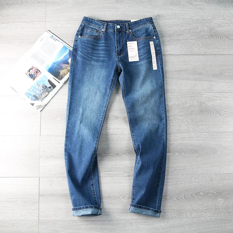 

Модные облегающие мужские эластичные джинсы со средней талией, повседневные прямые брюки, простой дизайн, весна-лето, автономная синхронизация