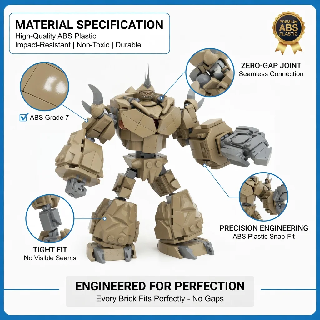 Mechanical Earth Rhino MOC Building Blocks Stone Golem Figure DIY Bricks Model Assembly Hobby Gift For Adult Fans