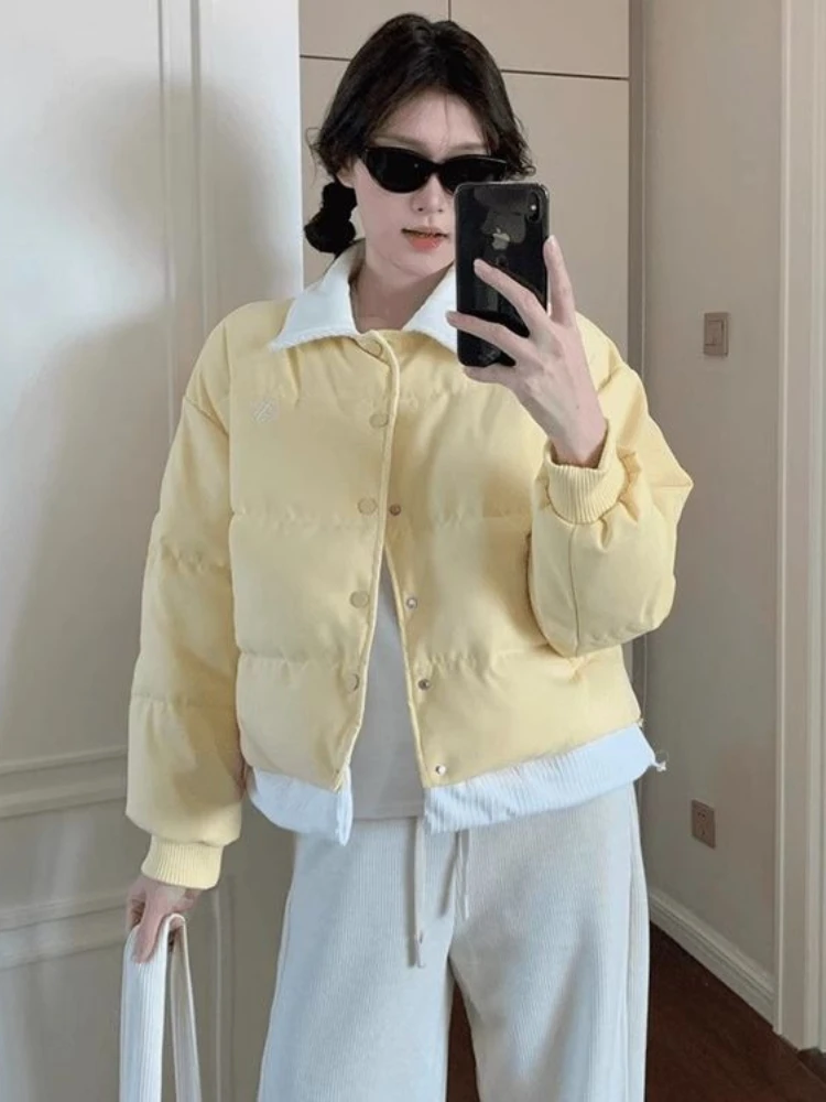 2025 가을 겨울 패션 신상 한국 스타일 여자 브레드 코트, 두꺼운 캐주얼 긴 소매 라펠 싱글 브레스티드 파카 재킷