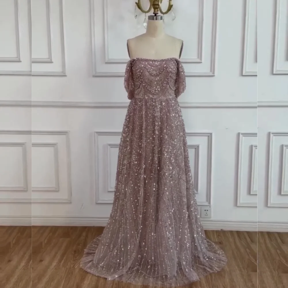

Customized Sequined Off-the-shoulder A-line Floor-length Bespoke Occasion Women Luxury Evening Elegant Party Sparkle Formal