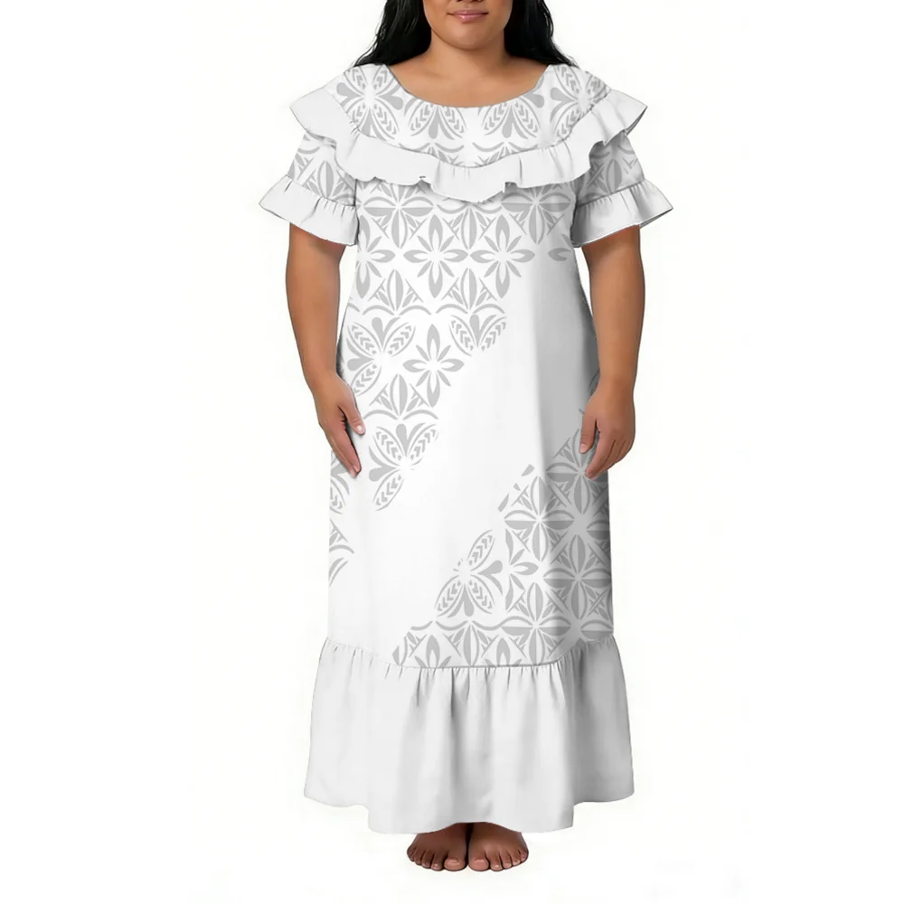 

2026 New Polynesian Island Women'S Round-Neck Dress - Samoan Tonga Ethnic Style Loose Casual White Sunday Dress