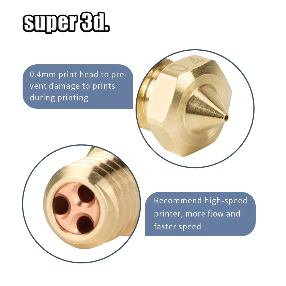 Bico da impressora 3D de latão e cobre, High Flow Bicos, E3D V6, 0.4mm, 0.6mm, 0.8mm, 1.0mm, 1.2mm, 1.75mm