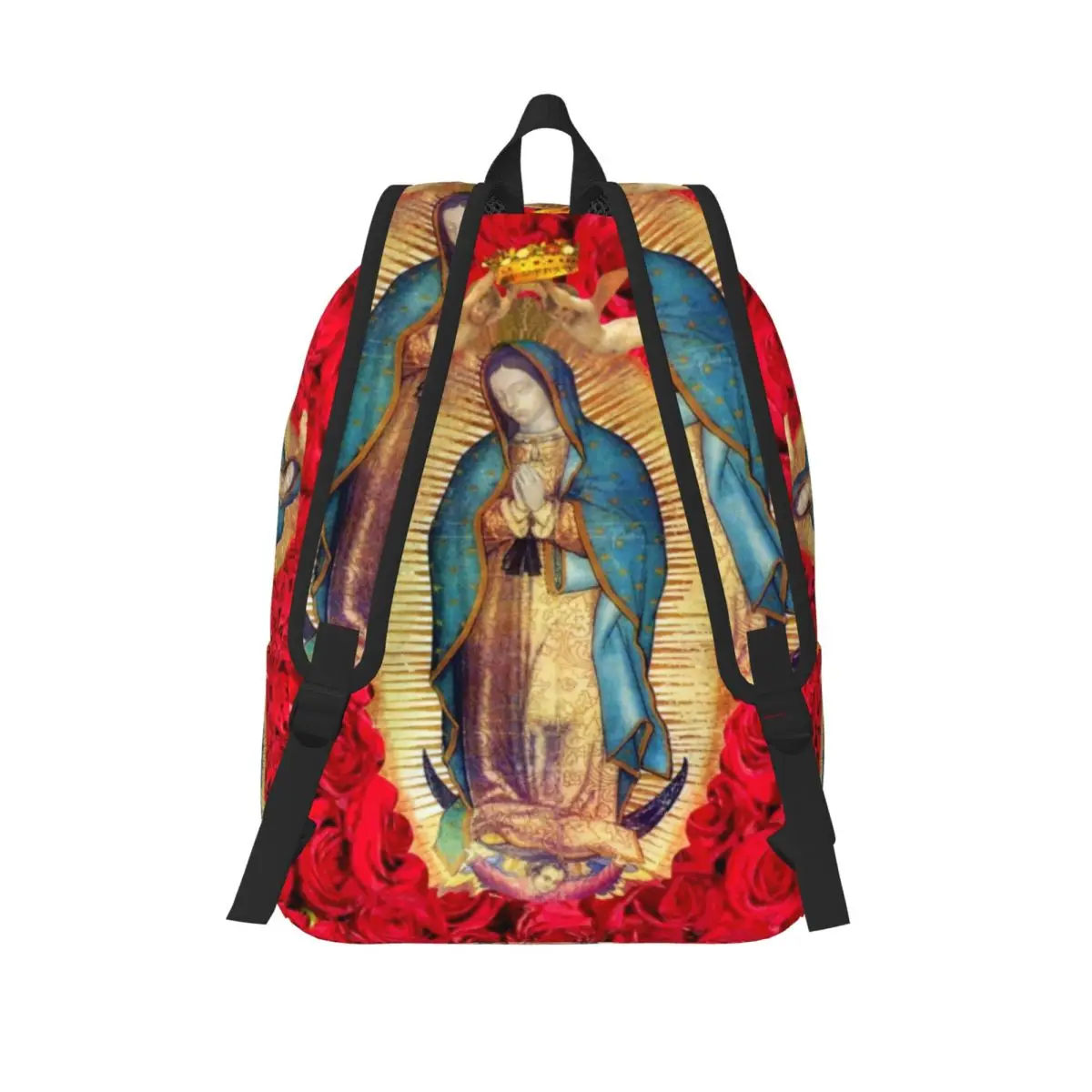 مخصص غوادالوبي مريم العذراء مع الزهور السفر حقيبة من القماش مدرسة كمبيوتر محمول الكتب الكاثوليكية كلية الطالب Daypack أكياس #3