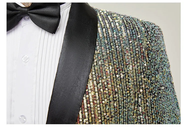 Mens Striped Sequin Sparkling Suit Jacket Blazer Shawl Lapel One Button Dress Blazers Men Stage Party Prom Wedding Tuxedo Cotume